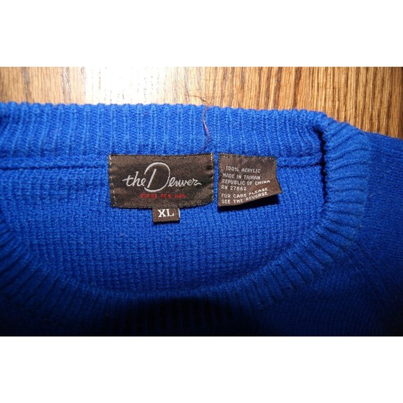 VTG 90s The Denver Mens XL Knit Sweater Blue Red Primary Color Stripe Ski Winter - Picture 3 of 8